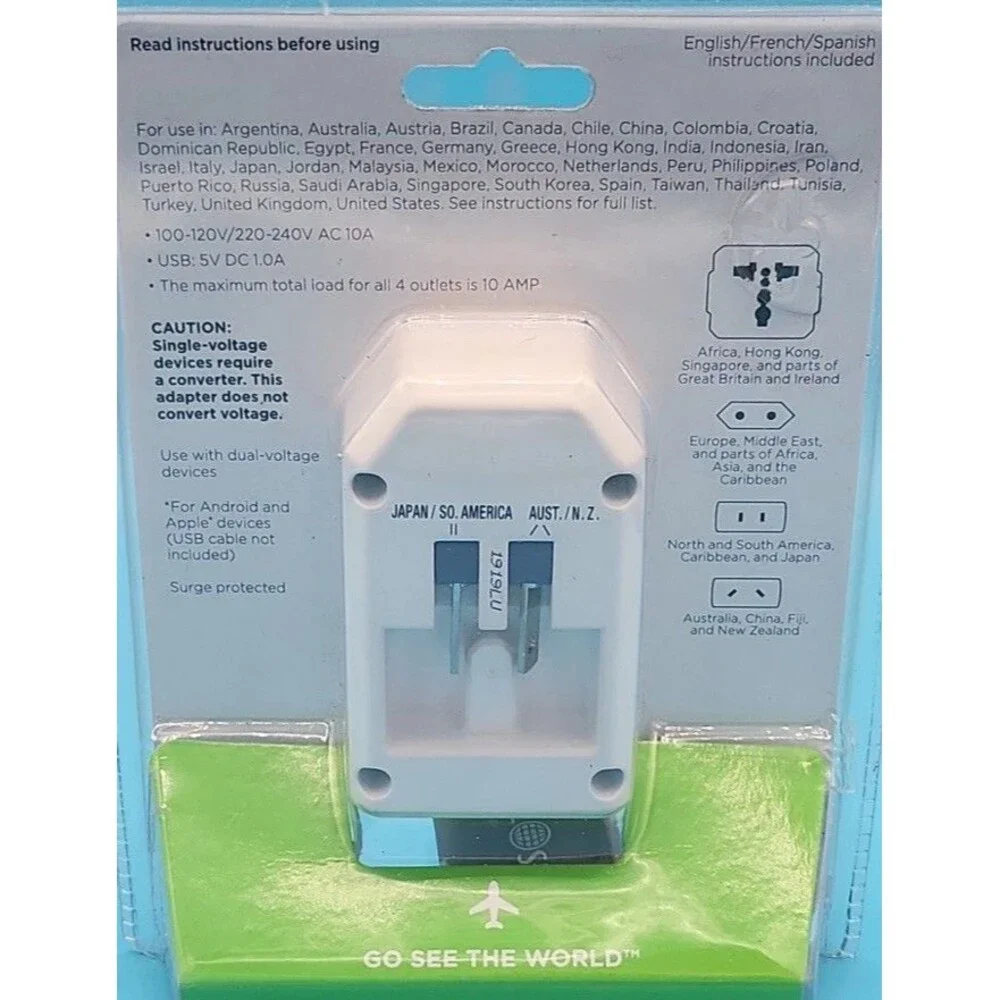 Universal Travel Adapter All-in-one International USB 3 Outlets Conair NIP